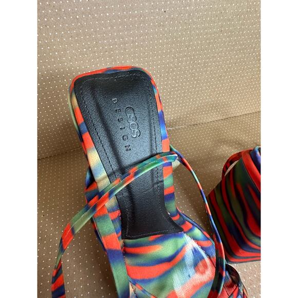 ASOS Design Colorful Orange Blue Heels Strappy Square Toe Tie Up High Heel - Picture 5 of 12